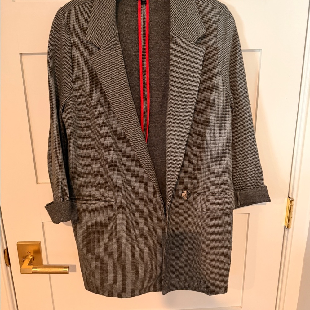 Topshop Gray Long Checked Oversized Blazer -Size 6